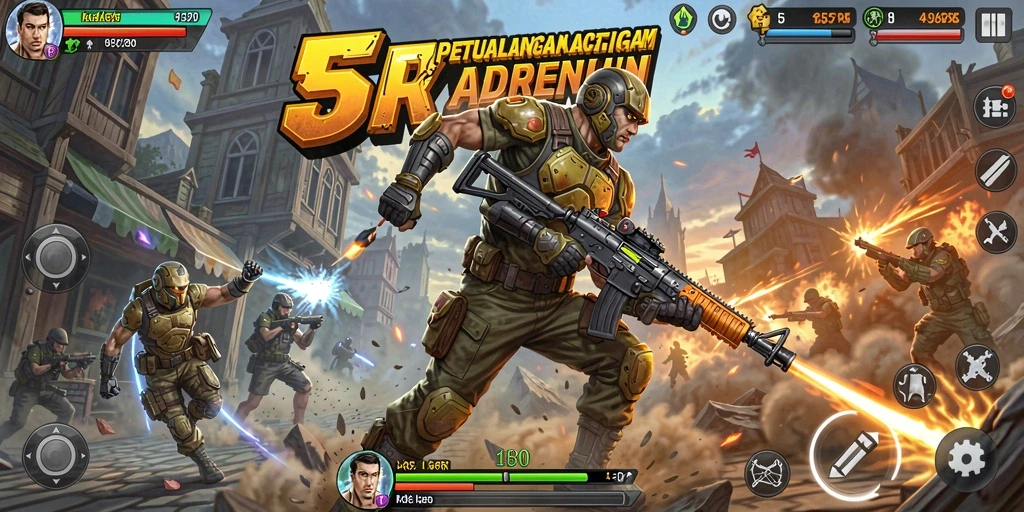 Screenshot utama 55RT menunjukkan gameplay aksi yang mendebarkan.