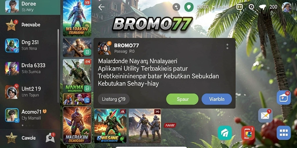Screenshot BROMO77 menampilkan antarmuka utama dengan fitur optimasi.