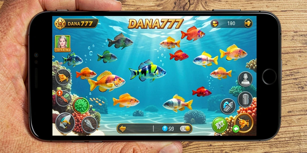 Screenshot gameplay DANA777 dengan aksi menembak ikan yang seru.