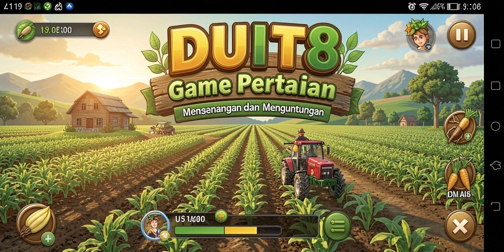 Tampilan gameplay <strong>DUIT8</strong> yang menampilkan usaha pertanian yang menarik.