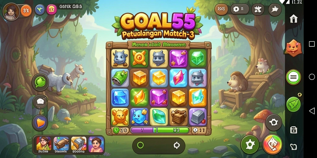 Tampilkan gameplay seru mencocokkan elemen di GOAL55.