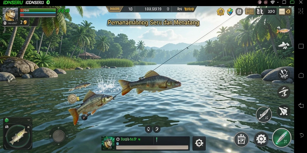 Screenshot gameplay IDNSERU menampilkan pengalaman memancing yang seru.