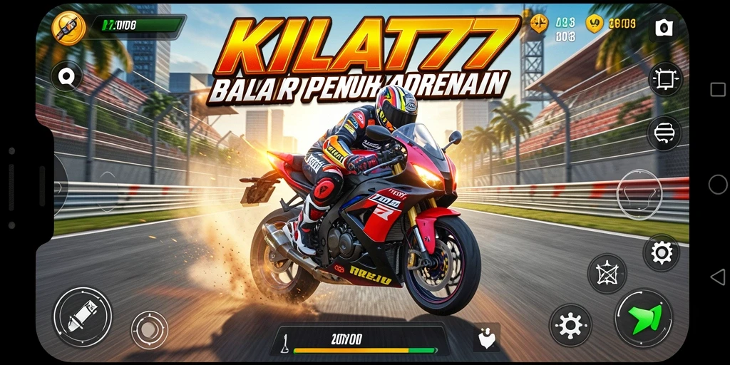 Tampilan gameplay KILAT77 dengan motor balap yang cepat dan trek yang menantang.