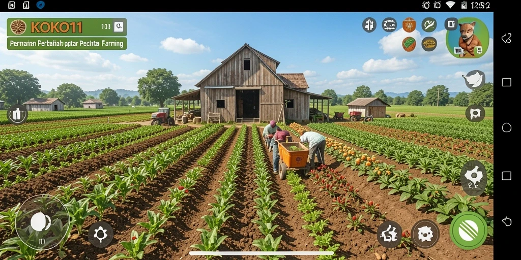 Tampilan gameplay KOKO11 yang menampilkan pertanian yang subur dan dinamis.