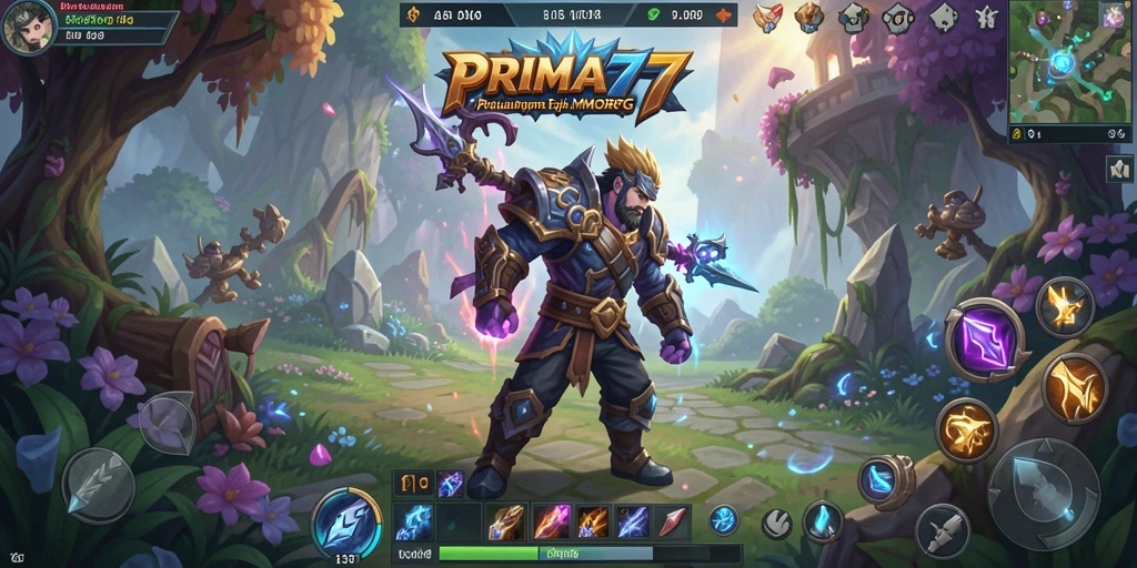 Tampilan screenshot utama PRIMA77 menampilkan aksi pertempuran MMORPG yang seru dan dinamis.
