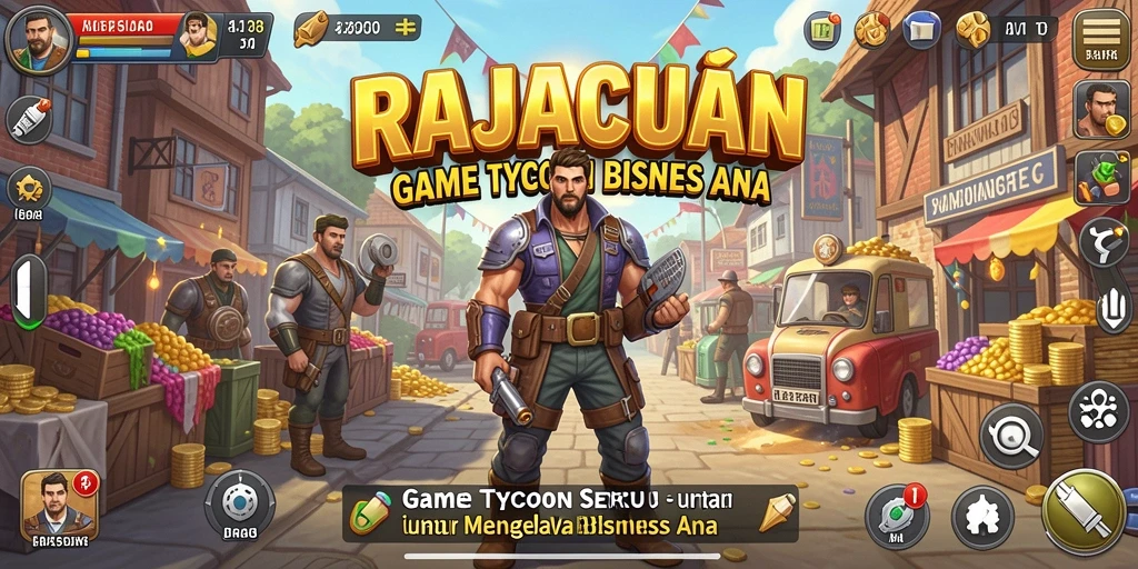 Tampilan gameplay RAJACUAN yang menampilkan manajemen bisnis yang menarik.