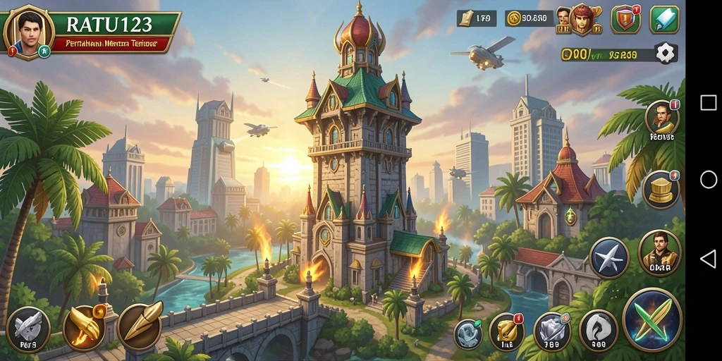 Gameplay menegangkan Tower Defense di RATU123 menunjukkan strategi yang diusung.