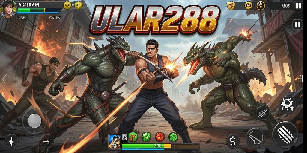 Screenshot utama ULAR288 menampilkan aksi pertarungan yang mendebarkan.