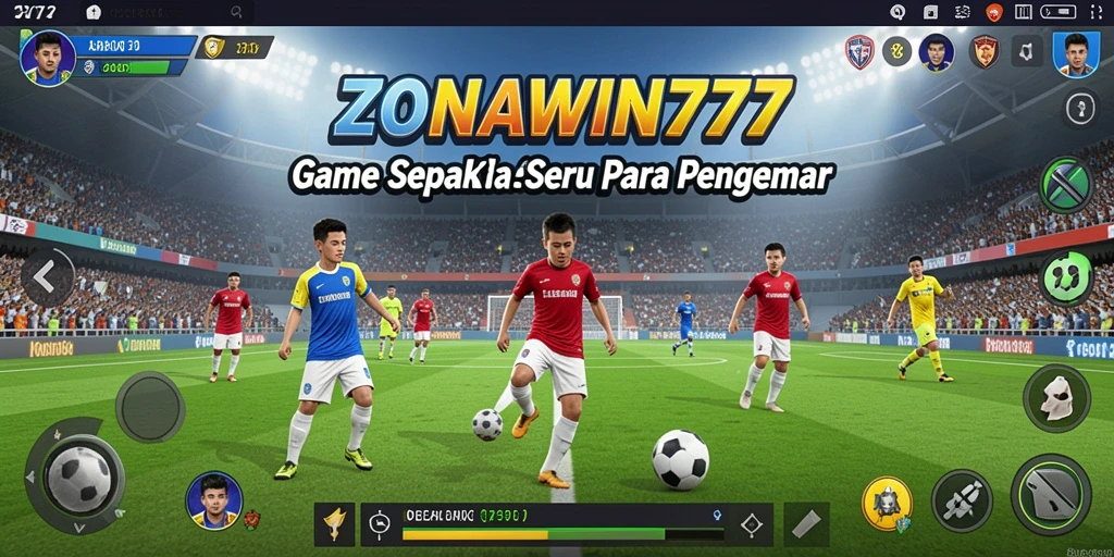Tangkapan layar ZONAWIN777 menampilkan aksi seru di lapangan sepak bola.